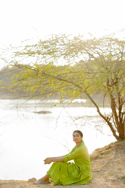 Green Pear Kalidaar Set with Jaamdani Dupatta