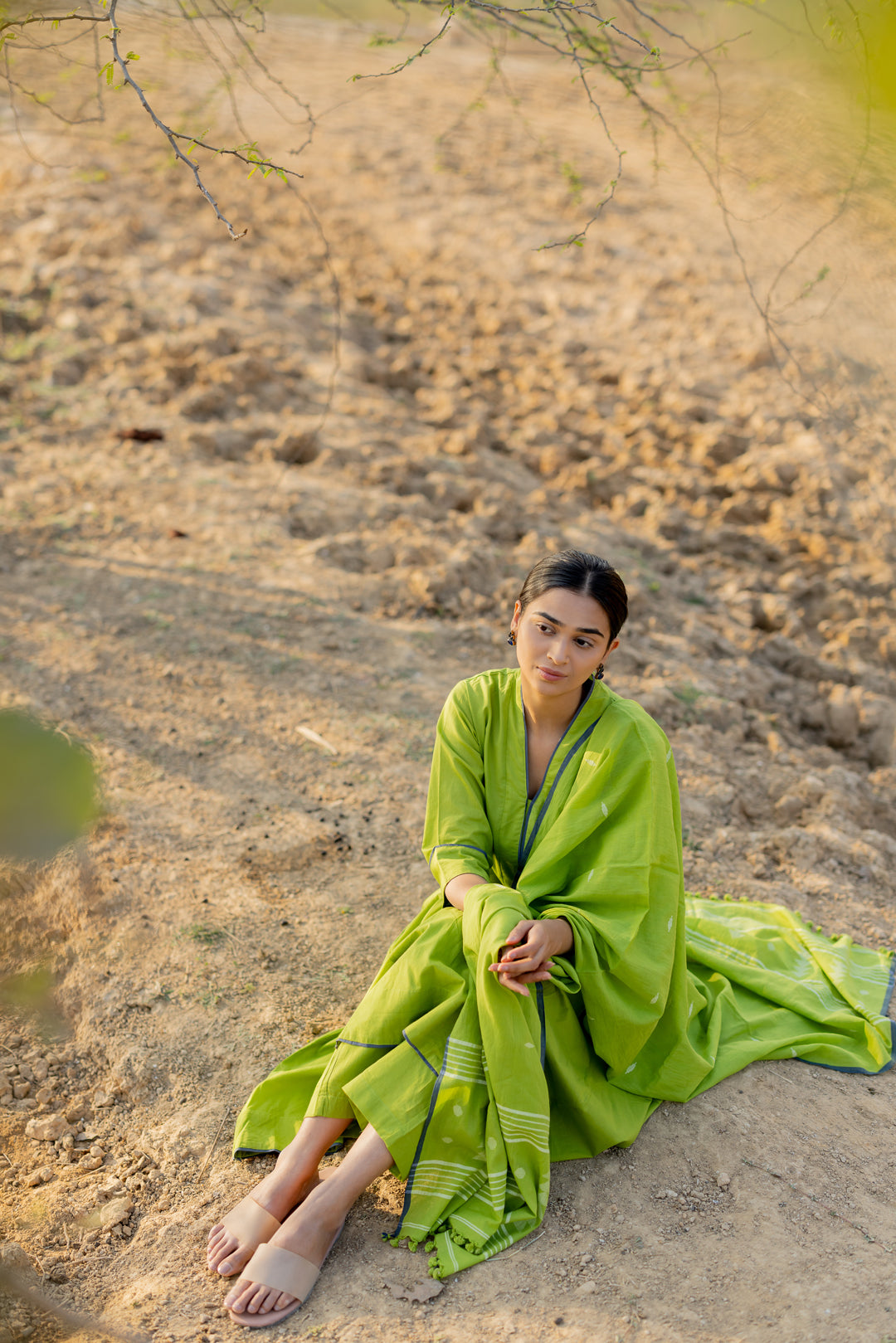 Green Pear Kalidaar Set with Jaamdani Dupatta