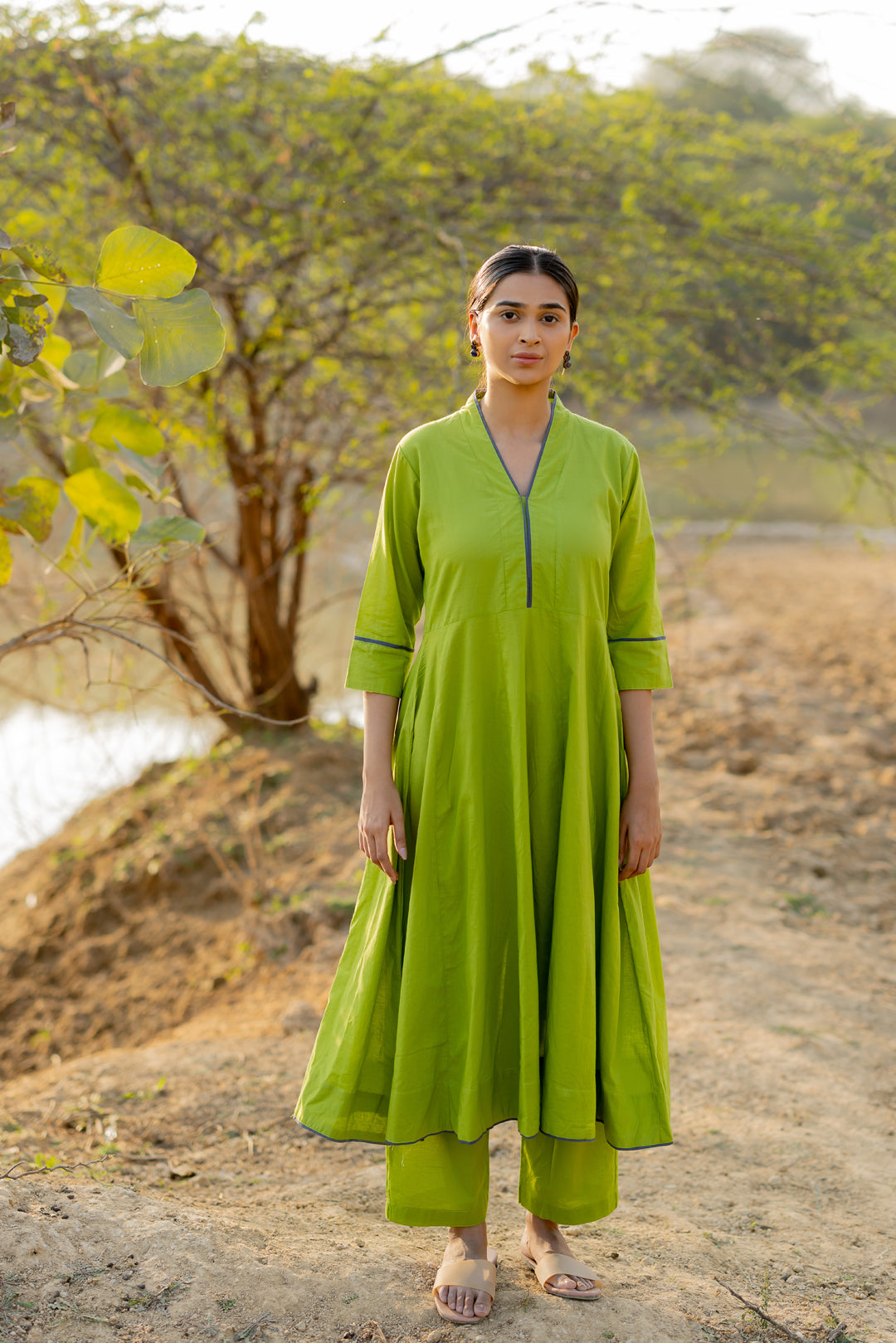 Green Pear Kalidaar Set with Jaamdani Dupatta