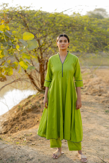 Green Pear Kalidaar Set with Jaamdani Dupatta