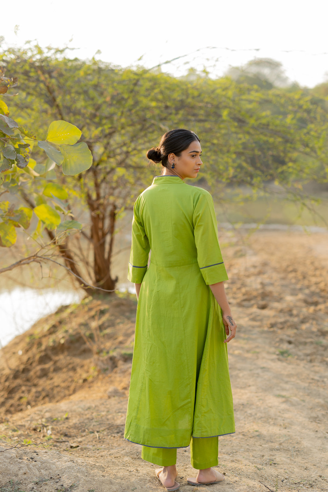 Green Pear Kalidaar Set with Jaamdani Dupatta