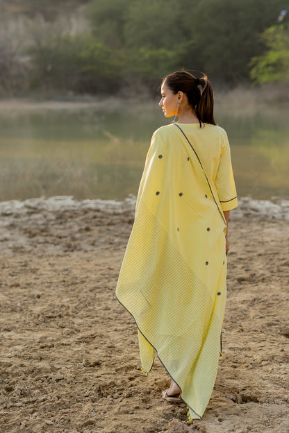 Light Lemon and Grey Kurta set with Jaamdani Dupatta