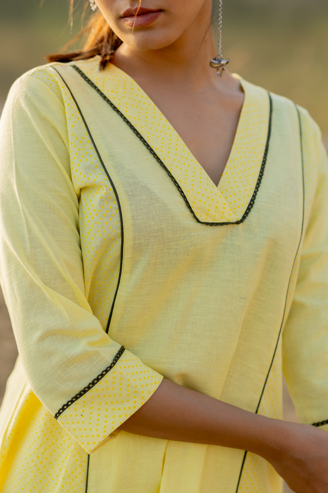 Light Lemon and Grey Kurta set