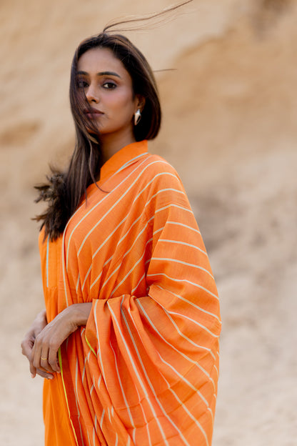 Tangerine Kurta Set with Handloom Dupatta