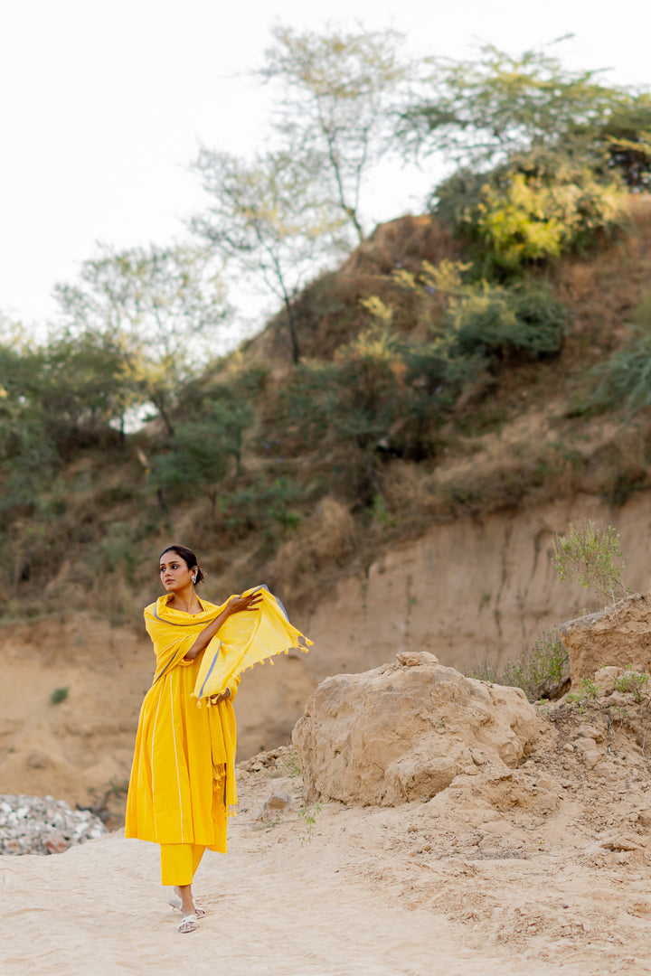 Sunshine Yellow Kurta Set with Handloom Dupatta