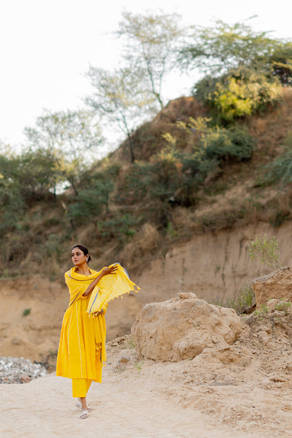 Sunshine Yellow Kurta Set with Handloom Dupatta