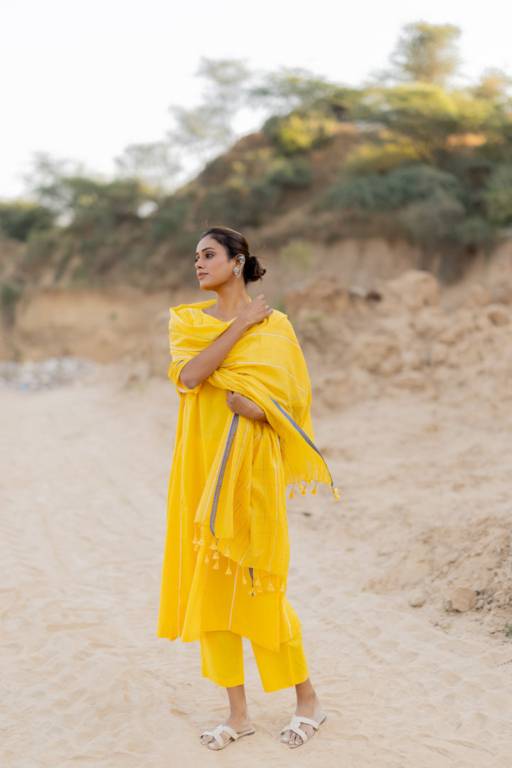 Sunshine Yellow Kurta Set with Handloom Dupatta