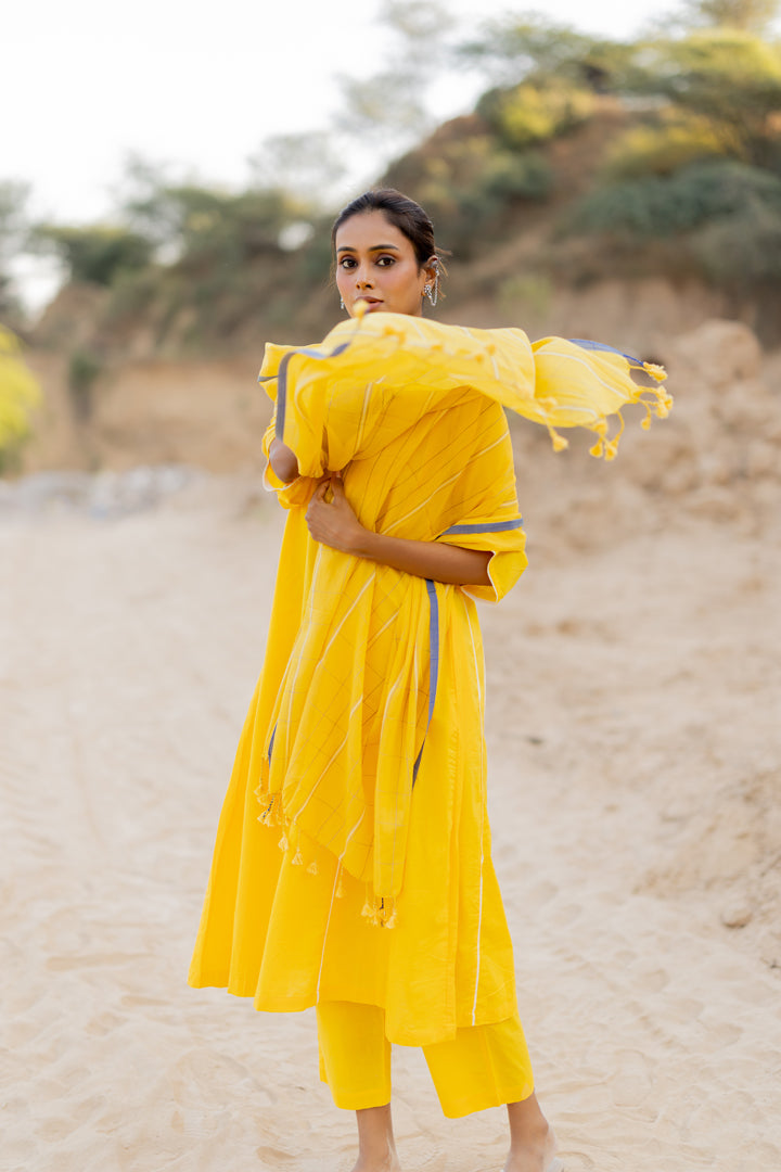 Sunshine Yellow Kurta Set with Handloom Dupatta