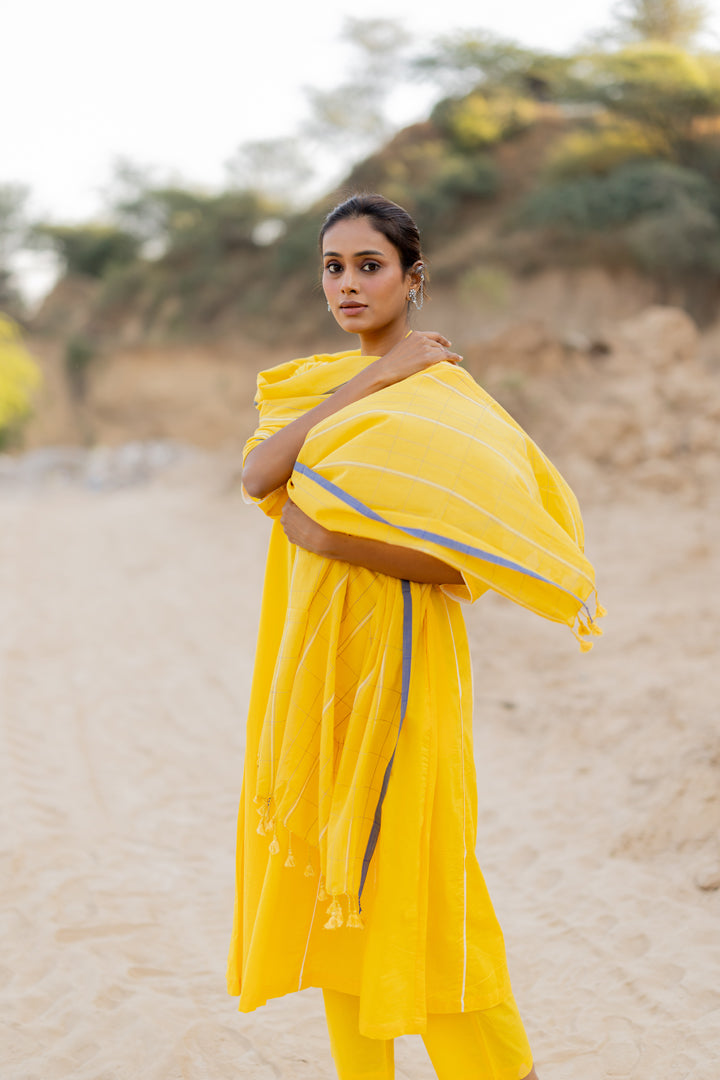 Sunshine Yellow Kurta Set with Handloom Dupatta