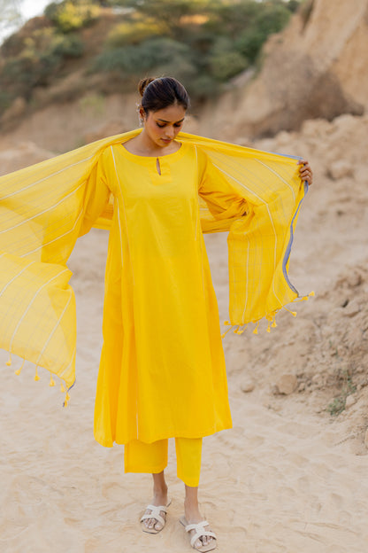 Sunshine Yellow Kurta Set with Handloom Dupatta