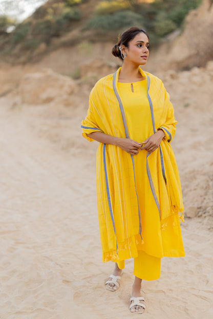 Sunshine Yellow Kurta Set with Handloom Dupatta