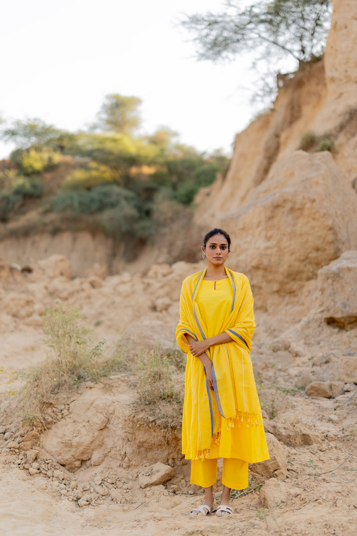 Sunshine Yellow Kurta Set with Handloom Dupatta