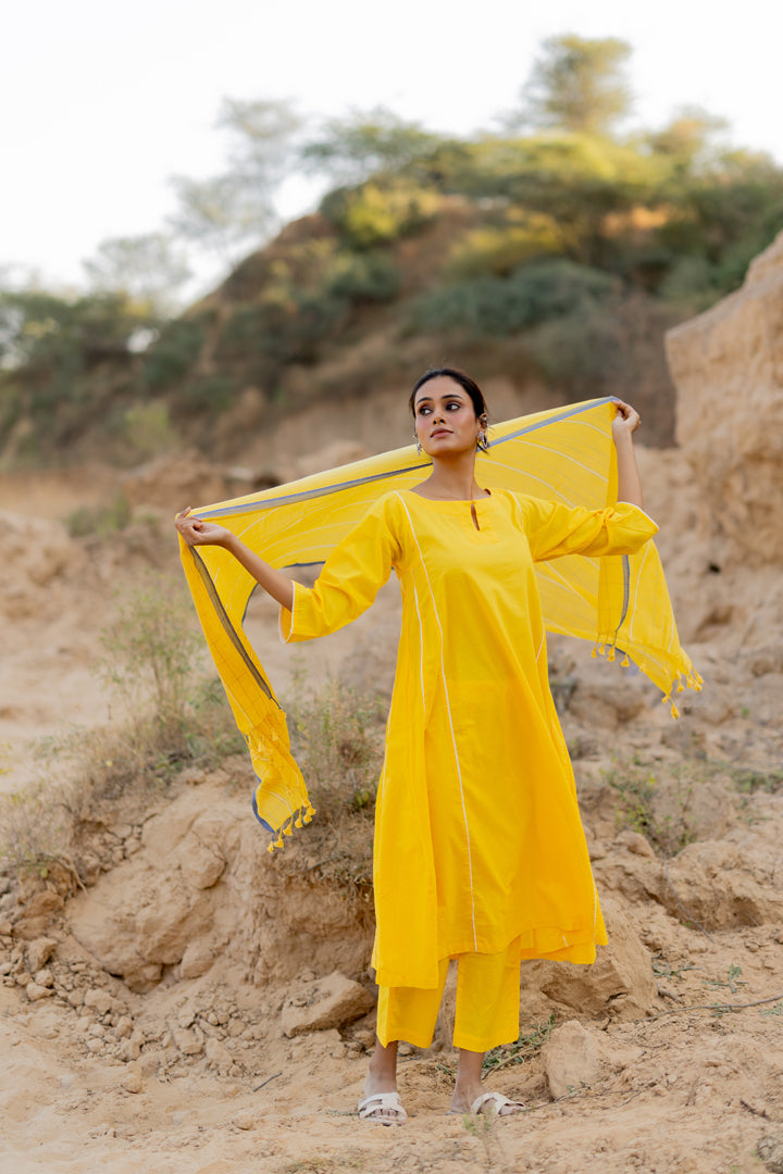 Sunshine Yellow Kurta Set with Handloom Dupatta