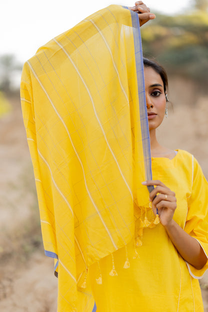 Sunshine Yellow Kurta Set with Handloom Dupatta