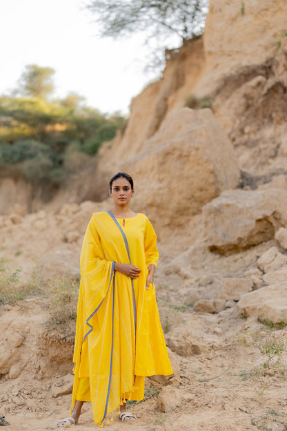 Sunshine Yellow Kurta Set with Handloom Dupatta