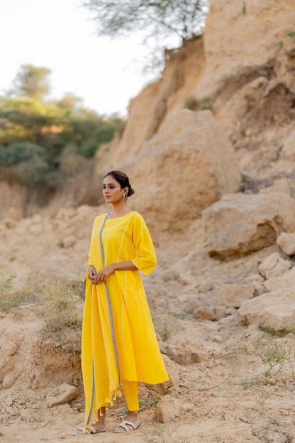 Sunshine Yellow Kurta Set with Handloom Dupatta