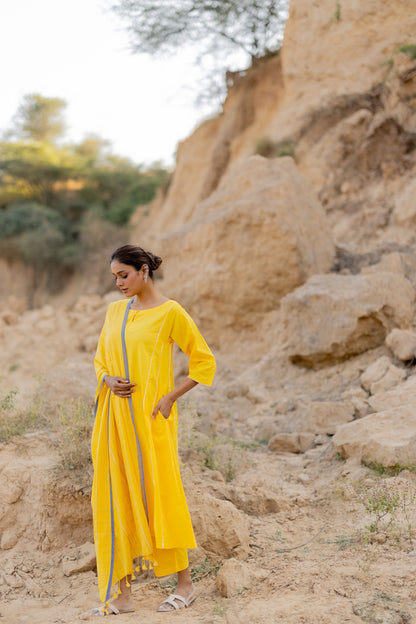 Sunshine Yellow Kurta Set with Handloom Dupatta