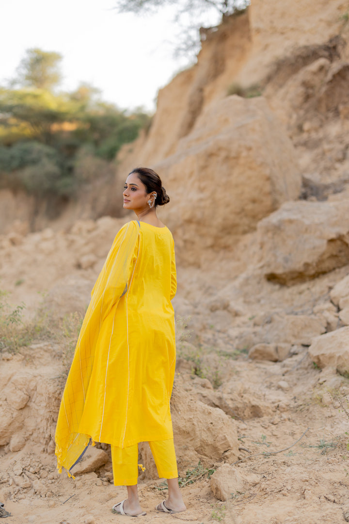 Sunshine Yellow Kurta Set with Handloom Dupatta