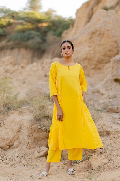 Sunshine Yellow Kurta Set with Handloom Dupatta