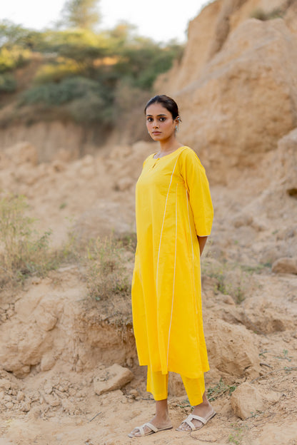 Sunshine Yellow Kurta Set with Handloom Dupatta