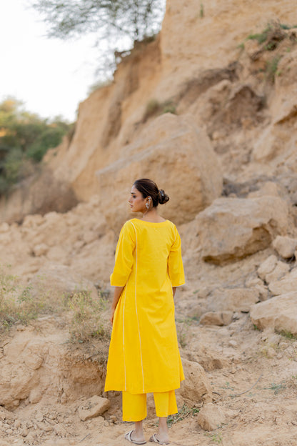 Sunshine Yellow Kurta Set with Handloom Dupatta