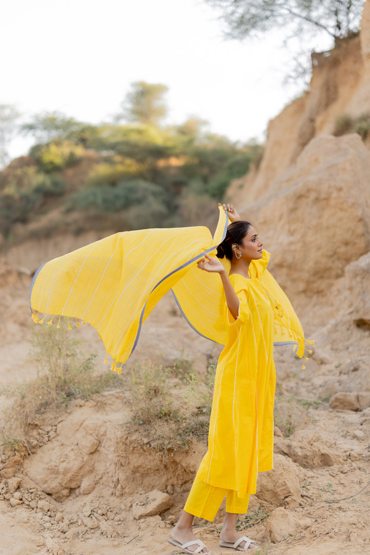 Sunshine Yellow Kurta Set with Handloom Dupatta