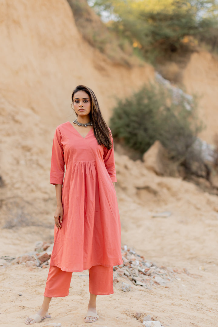 Sandy Blush Kurta Set with Handloom Dupatta