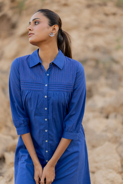 Lapis Blue Mulmul Kurta with Striped Palazzos