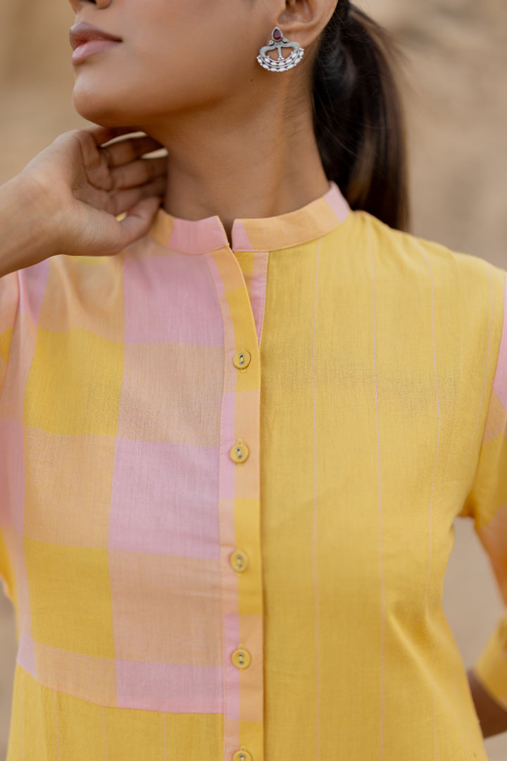 Pastel Sunrise Checkered Kurta Set