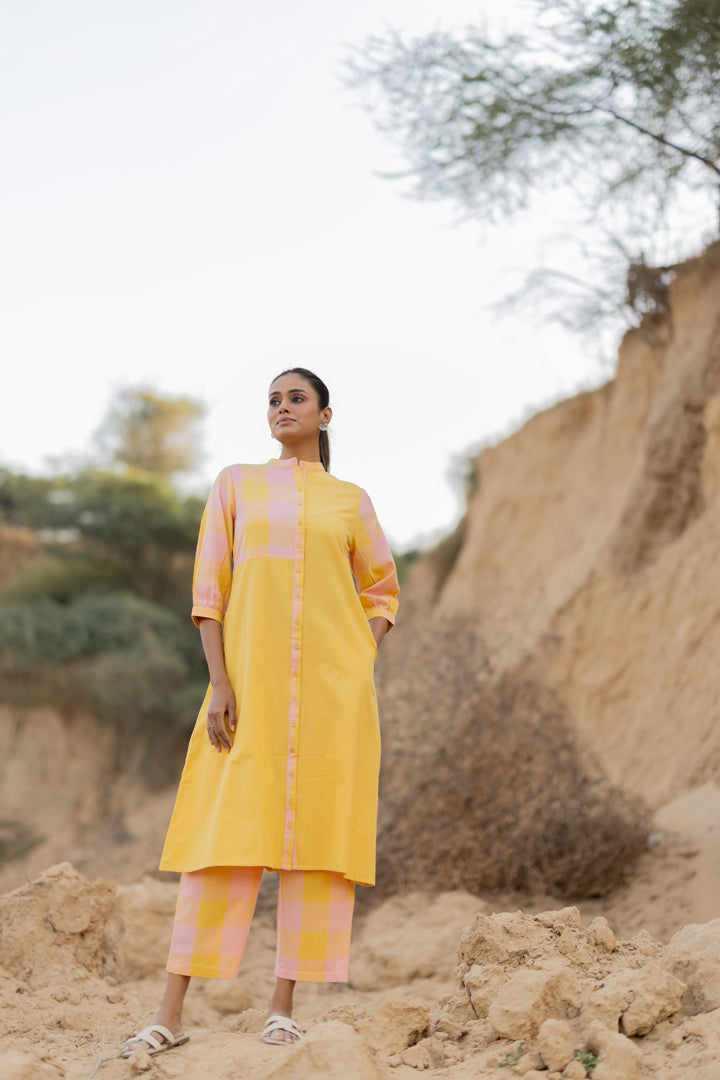 Pastel Sunrise Checkered Kurta Set