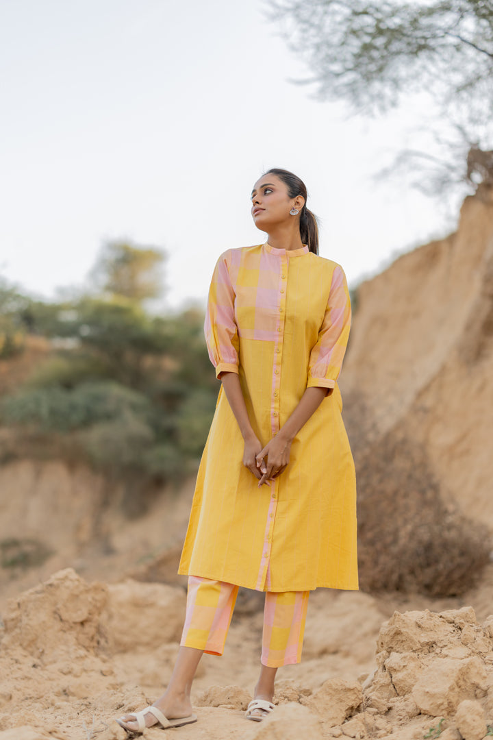 Pastel Sunrise Checkered Kurta Set