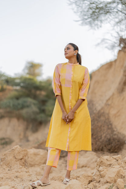 Pastel Sunrise Checkered Kurta Set