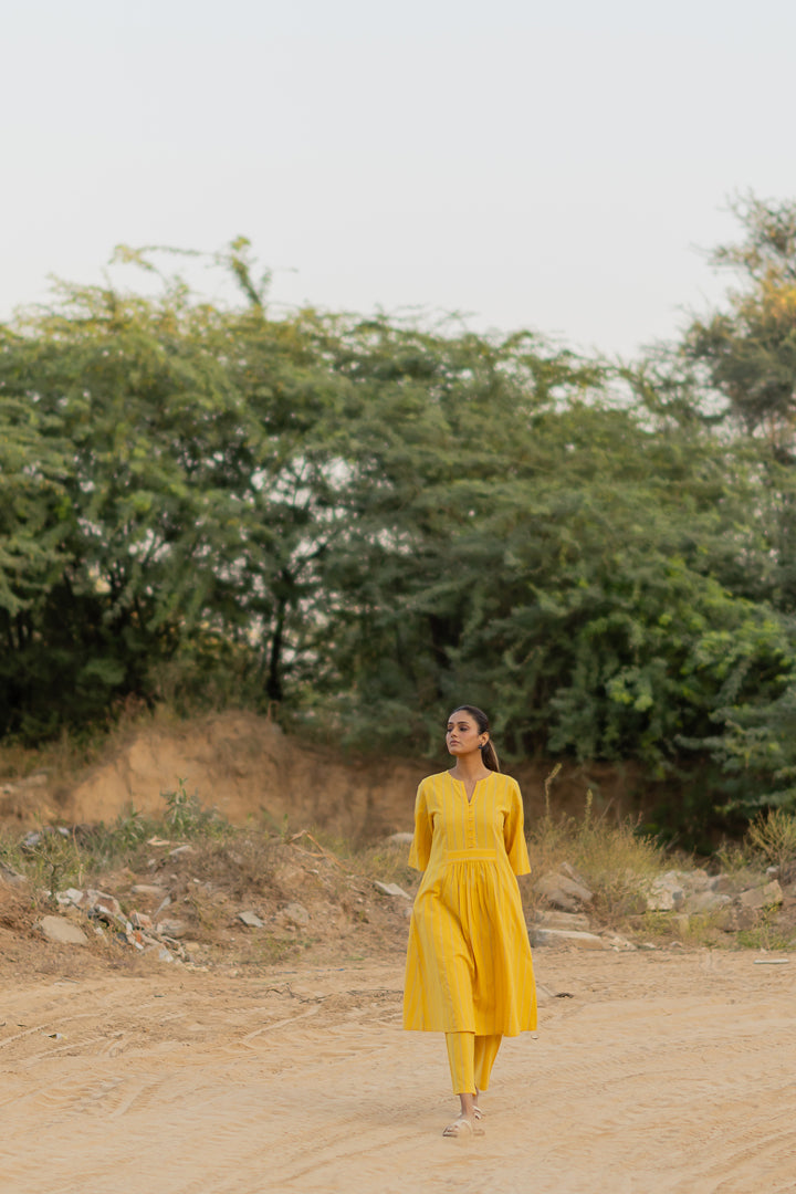 Yellow Sunshine Striped Kurta Set