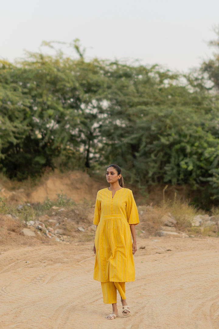 Yellow Sunshine Striped Kurta Set