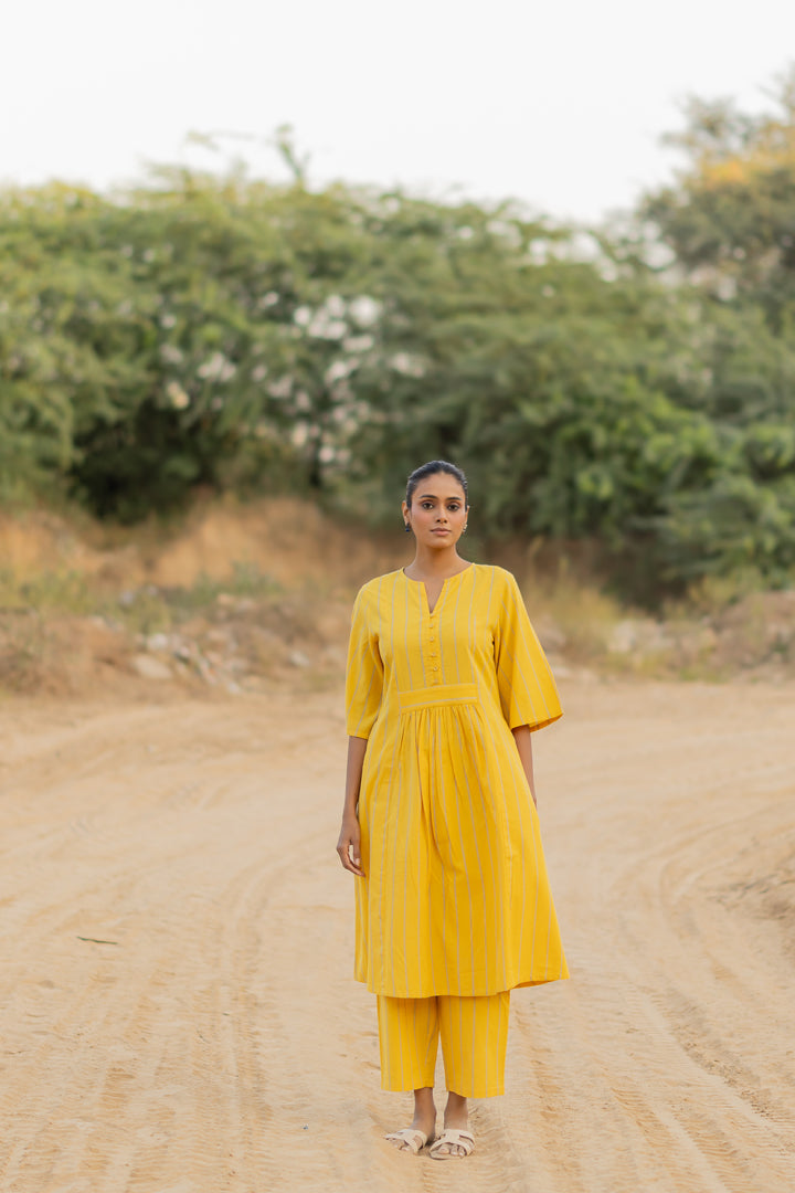 Yellow Sunshine Striped Kurta Set