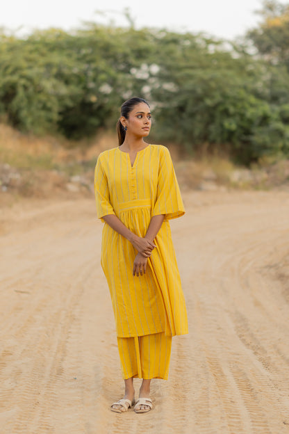 Yellow Sunshine Striped Kurta Set