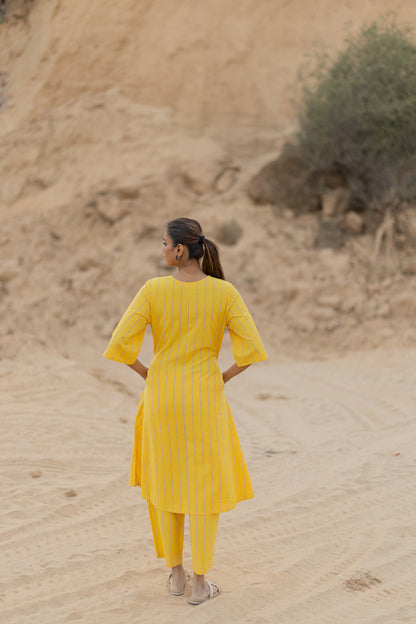 Yellow Sunshine Striped Kurta Set