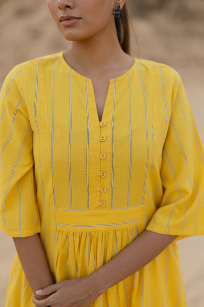 Yellow Sunshine Striped Kurta Set