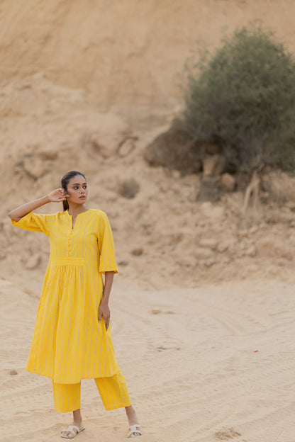 Yellow Sunshine Striped Kurta Set