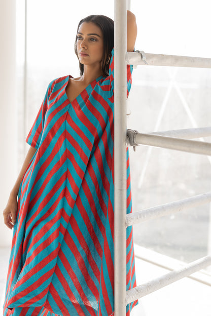 Poppy and Blue Stripe Kurta Set