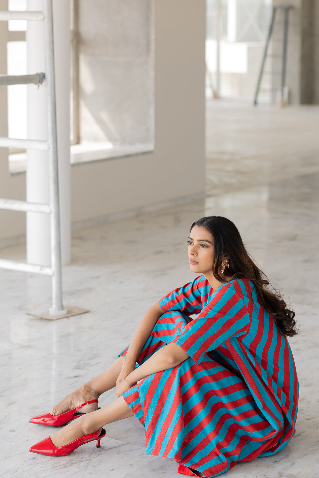 Poppy and Blue Stripe Kurta