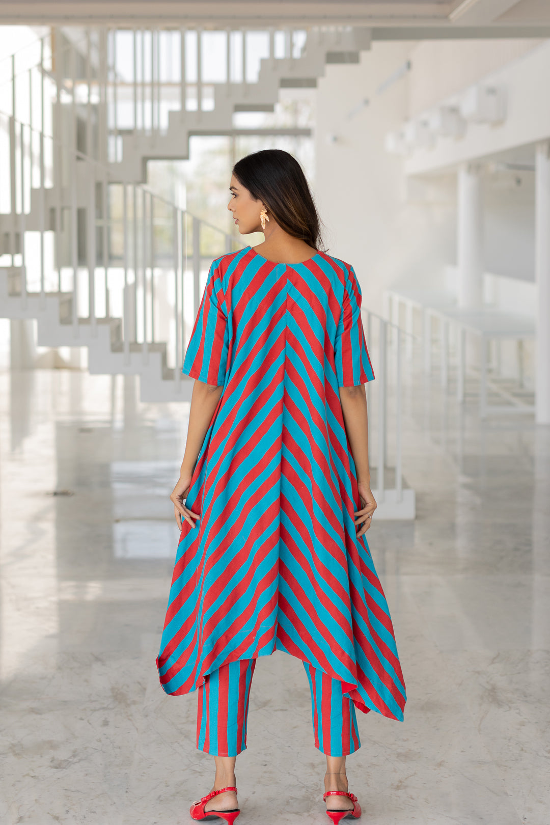 Poppy and Blue Stripe Kurta Set