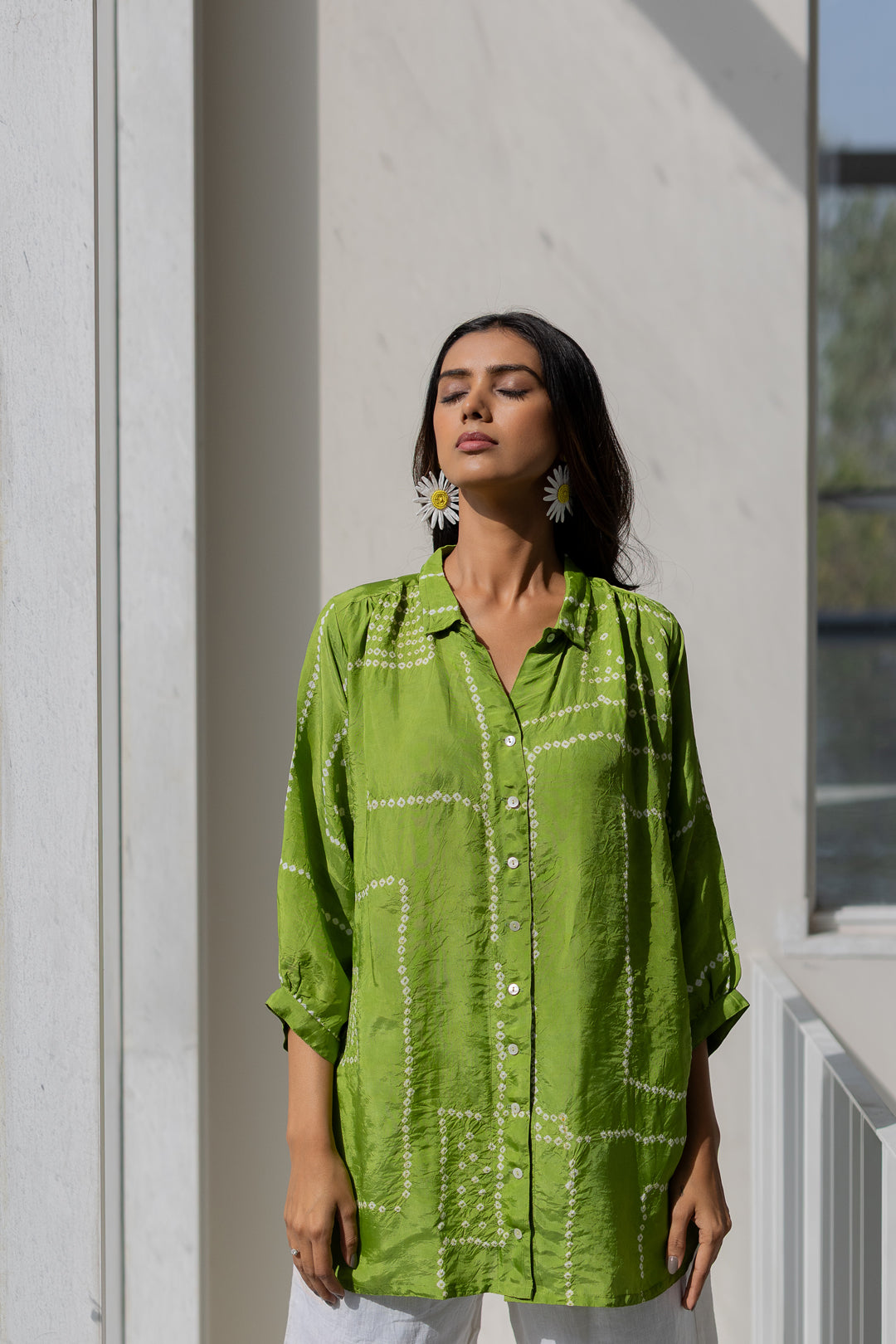 Terra Green Bandhej Silk Shirt