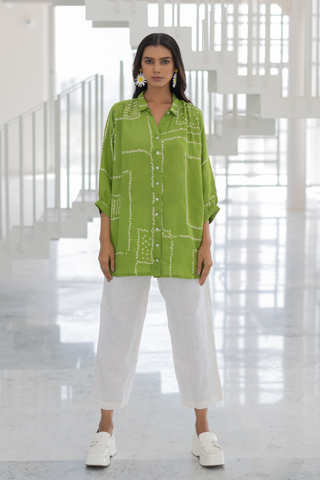 Terra Green Bandhej Silk Shirt