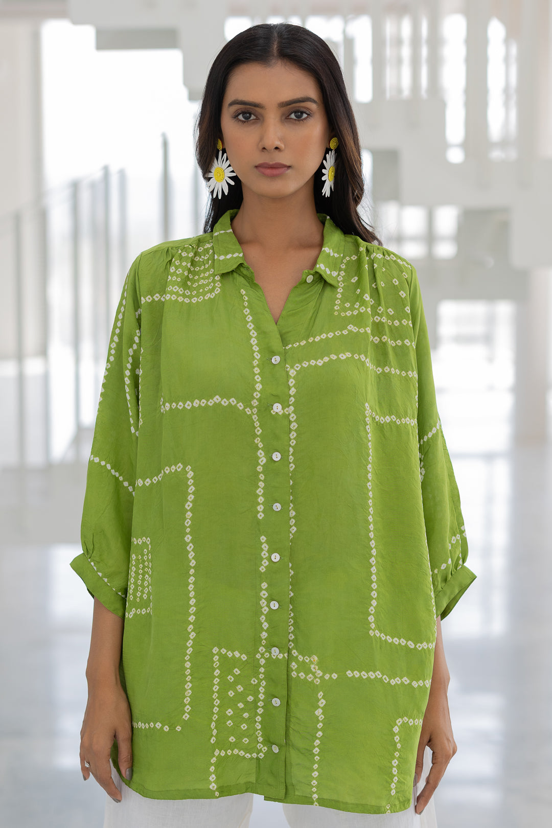 Terra Green Bandhej Silk Shirt