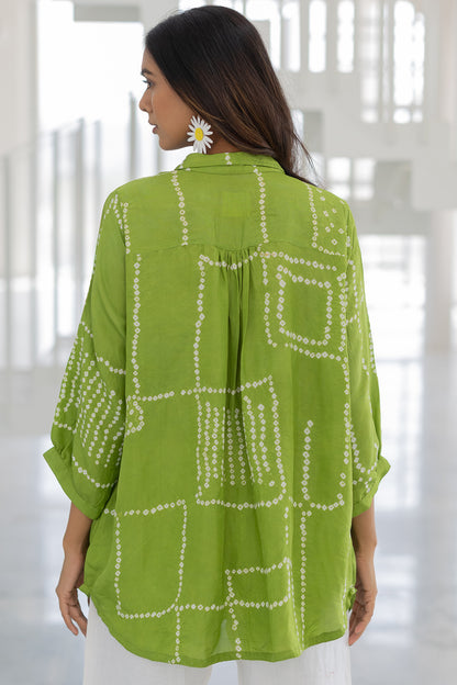 Terra Green Bandhej Silk Shirt