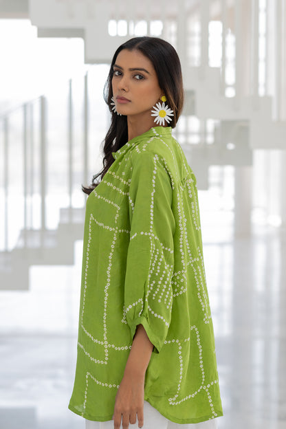 Terra Green Bandhej Silk Shirt