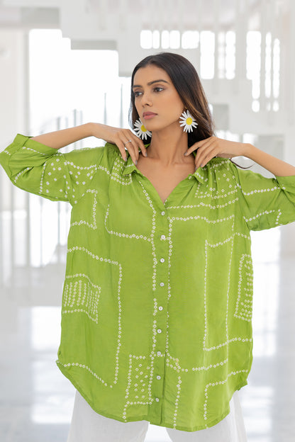 Terra Green Bandhej Silk Shirt