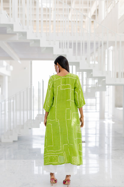 Terra Green Bandhej Silk Kurta