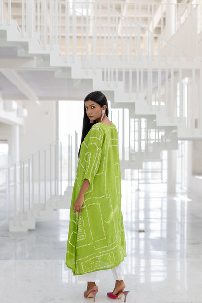 Terra Green Bandhej Silk Kurta